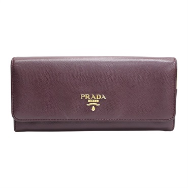 紫色牛皮 扣式 長夾【PRADA 普拉達】
