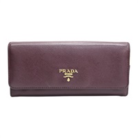 紫色牛皮 扣式 長夾【PRADA 普拉達】
