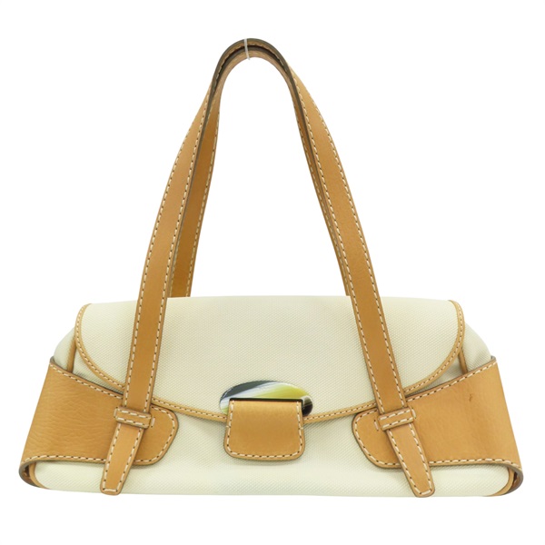 米黃色帆布 卡其色牛皮飾邊 肩背包【TOD'S托德斯】