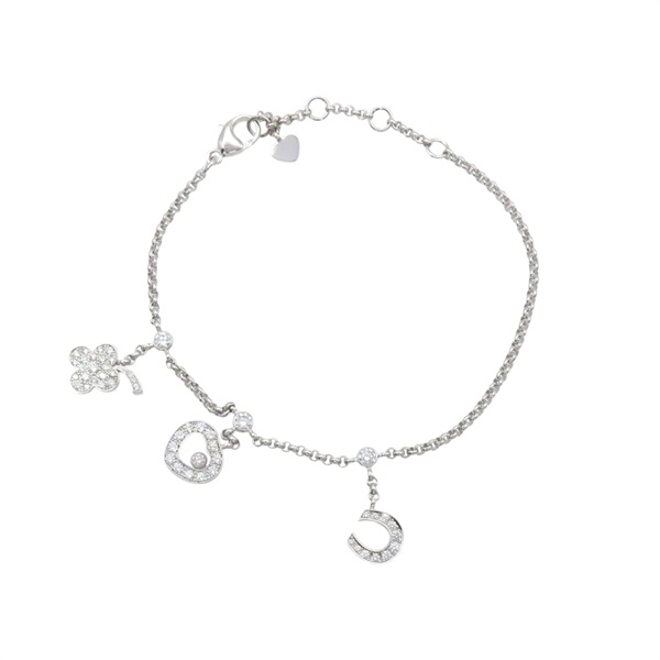 18K白金 鑽石 四葉草 愛心 C字母 墜飾 happy diamond bracelet 手鍊【Chopard 蕭邦】
