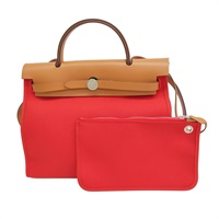 A5寶石紅色 帆布 棕色牛皮 Herbag 31 兩用包 A刻 銀扣【HERMES 愛馬仕】 H079091CKAA