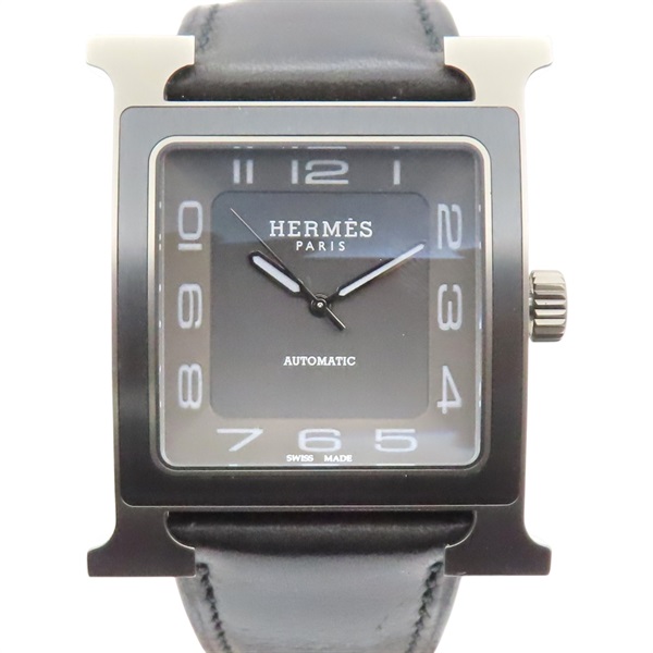深灰色錶面 黑色牛皮錶帶 H 腕錶【HERMES 愛馬仕】 HH5.841