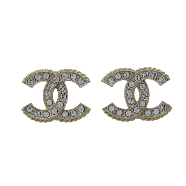 金色金屬 水晶 雙C 耳環【CHANEL 香奈兒】 A86504