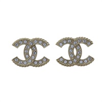 金色金屬 水晶 雙C 耳環【CHANEL 香奈兒】 A86504