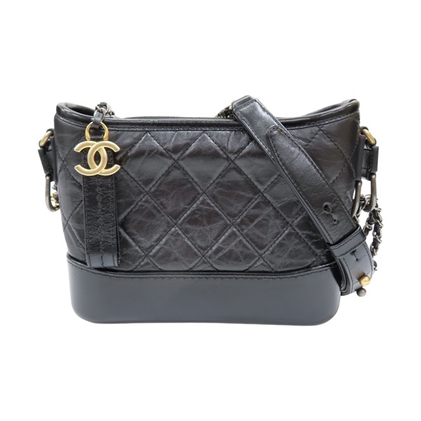 黑色 菱格紋 牛皮 Gabrielle Hobo 流浪包 鏈帶 肩背包【CHANEL 香奈兒】 A91810
