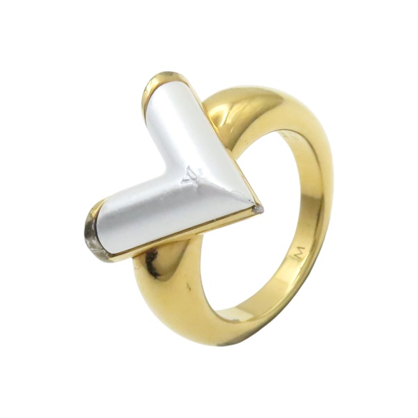 金色鍍金 白色琺瑯 Essential V Ring 戒指【LOUIS VUITTON LV 路易威登】 M69595