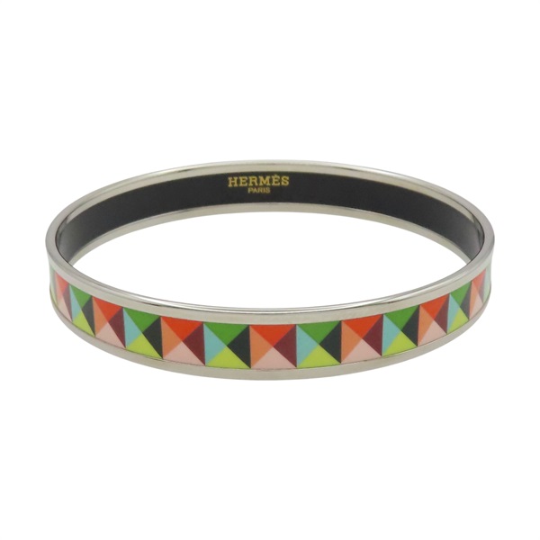 橘/綠/黃色 琺瑯 幾何圖形 鍍金屬 Email Bangle 手環【HERMES 愛馬仕】