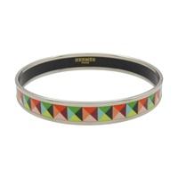 橘/綠/黃色 琺瑯 幾何圖形 鍍金屬 Email Bangle 手環【HERMES 愛馬仕】