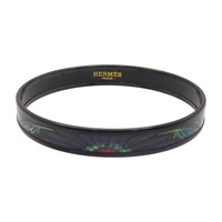 黑色 琺瑯 羽毛 鍍金屬 Email Bangle 手環【HERMES 愛馬仕】