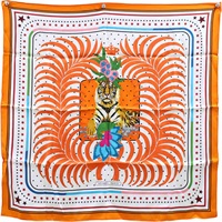 橘色 Tigre Royal Fleuri絲綢 絲巾 70x70【HERMES 愛馬仕】