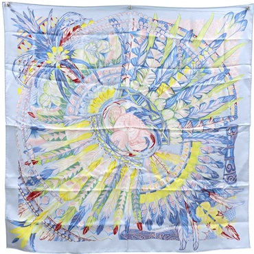 藍色 Danse Pacifique 絲綢 絲巾 90x90【HERMES 愛馬仕】