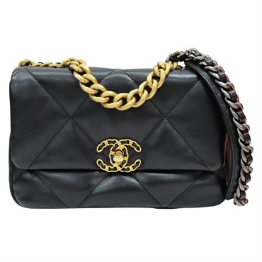 黑色 羊皮 19 鏈帶肩背包【CHANEL 香奈兒】 AS1160