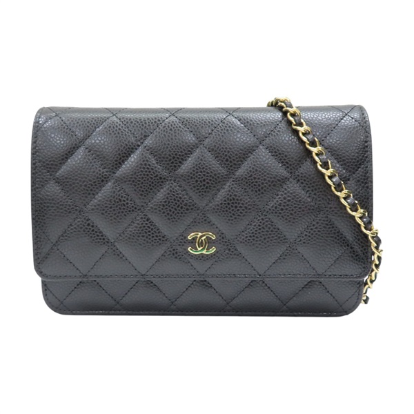 黑色 牛皮 菱格紋 WOC 鍊帶 肩背包 金扣 (無卡)【CHANEL 香奈兒】 AP0250