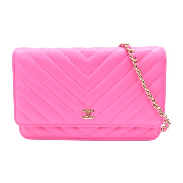 粉色 牛皮 WOC V stitch 鍊帶 肩背包【CHANEL 香奈兒】 A33814