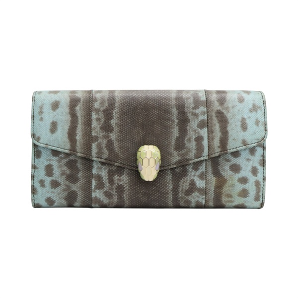 綠色 PVC塗層帆布 扣式 長夾【BVLGARI 寶格麗】