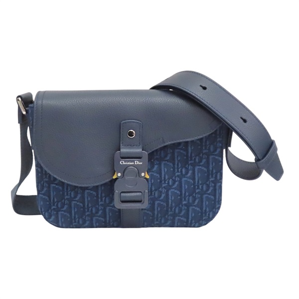 藍色 緹花帆布 Saddle 小型翻蓋 郵差 肩背包 1ADPO049YKS_H00N【Dior 迪奧】 1ADPO049YKS_H00N
