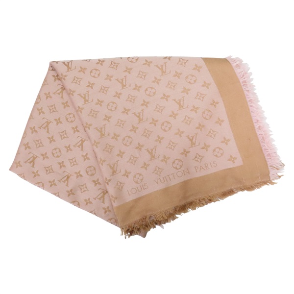 粉/棕色 絲綢 羊毛 圍巾 M70642【LOUIS VUITTON LV 路易威登】 M70642