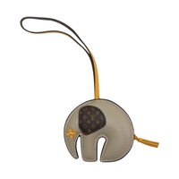 棕/黃色 牛皮 原花帆布 大象 吊飾 M02384【LOUIS VUITTON LV 路易威登】 M02384