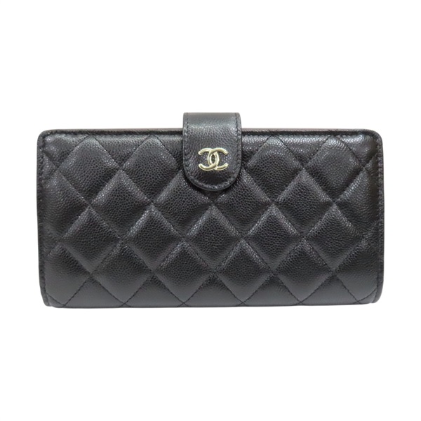 黑色 菱格紋 牛皮 扣式長夾【CHANEL 香奈兒】