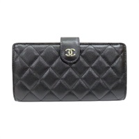 黑色 菱格紋 牛皮 扣式長夾【CHANEL 香奈兒】