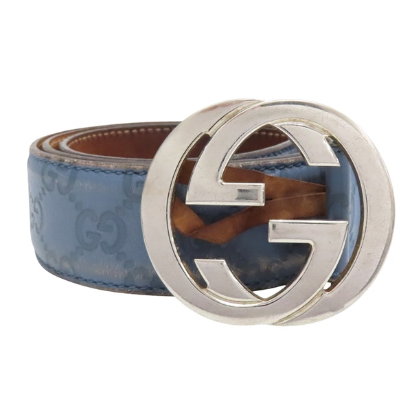 藍色 牛皮 壓紋 皮帶 90CM【GUCCI 古馳】 114984