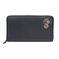 黑色牛皮 拉鍊 長夾【PRADA 普拉達】