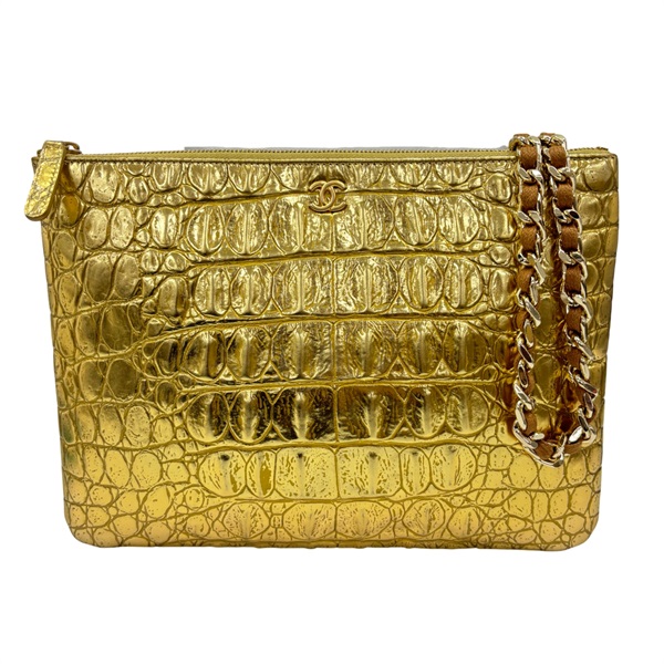 金色 牛皮 O CASE 手拿包 肩背包 金釦 【CHANEL 香奈兒】