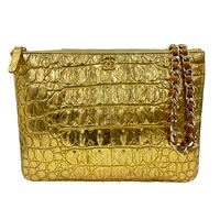 金色 牛皮 O CASE 手拿包 肩背包 金釦 【CHANEL 香奈兒】