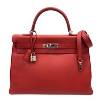 朱砂紅色 Togo牛皮 Kelly 35 凱莉包 两用包 □Q刻 銀扣【HERMES 愛馬仕】