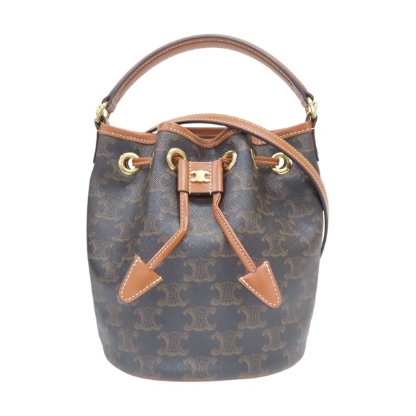 棕色 帆布 牛皮 TEEN CLARA 水桶包 肩背包 121672【CELINE 賽琳】 121672