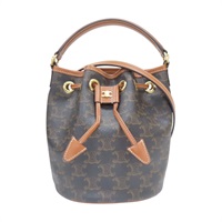 棕色 帆布 牛皮 TEEN CLARA 水桶包 肩背包 121672【CELINE 賽琳】 121672