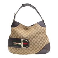 烏木色 GG Supreme帆布 棕色牛皮 Horsebit 單肩包 肩背包【GUCCI 古馳】 137386