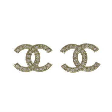 香檳金 金屬 水晶 雙C 耳環【CHANEL 香奈兒】