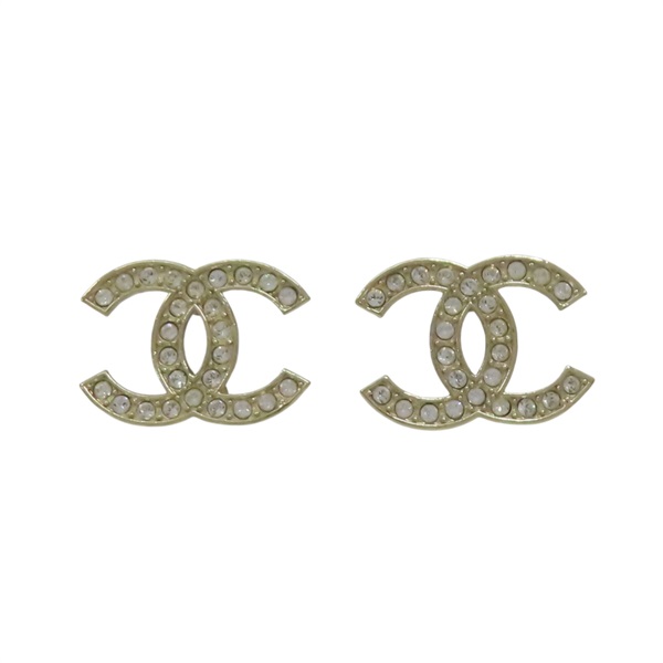 香檳金 金屬 水晶 雙C 耳環【CHANEL 香奈兒】