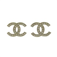 香檳金 金屬 水晶 雙C 耳環【CHANEL 香奈兒】