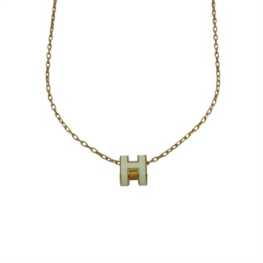 白色琺瑯 金色鍍金 Mini Pop H 項鍊【HERMES 愛馬仕】
