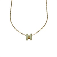 白色琺瑯 金色鍍金 Mini Pop H 項鍊【HERMES 愛馬仕】