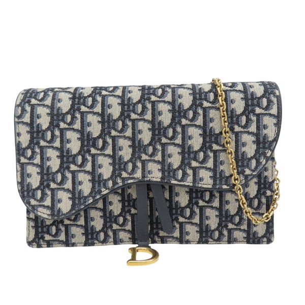 藍色 緹花帆布 Saddle Pouch 鏈帶肩背包【Dior 迪奧】 S5614CTZQ_M928