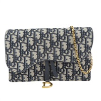 藍色 緹花帆布 Saddle Pouch 鏈帶肩背包【Dior 迪奧】 S5614CTZQ_M928