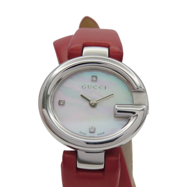 銀色錶盤 紅色牛皮皮帶 不鏽鋼 G balloon 腕錶【GUCCI 古馳】 134.5