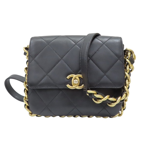 黑色牛皮 粗鍊帶 肩背包 金扣【CHANEL 香奈兒】 AS2831