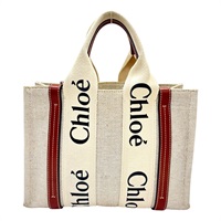 米色 帆布  Small Woody 手提包 【Chloe 克羅伊】