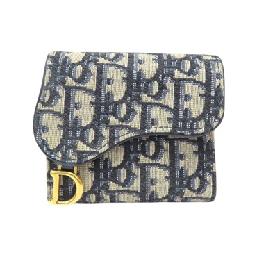 藍色 緹花帆布 Saddle Lotus 扣式短夾【Dior 迪奧】 S5652CTZQ_M928