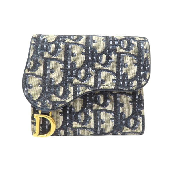 藍色 緹花帆布 Saddle Lotus 扣式短夾【Dior 迪奧】 S5652CTZQ_M928