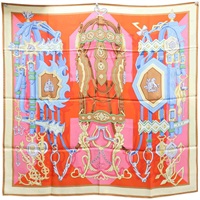 紅色 Brides et Destin 絲綢 絲巾 90x90【HERMES 愛馬仕】
