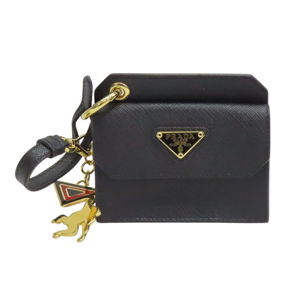 黑色 牛皮 monkey charm 吊飾 零錢包【PRADA 普拉達】 1TC344