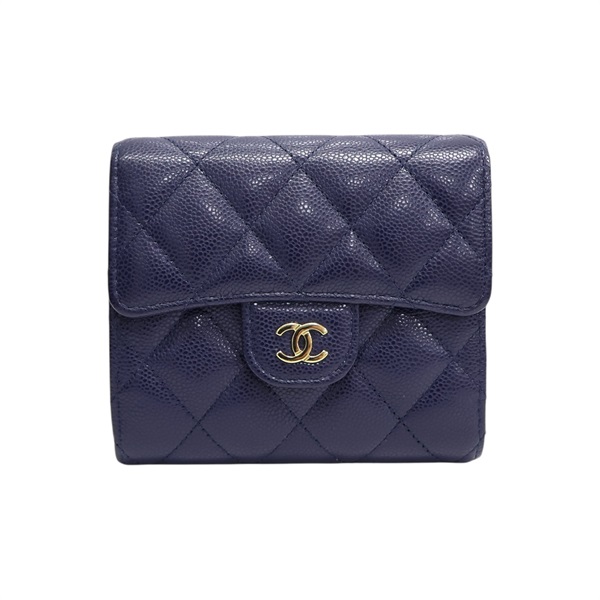 藍色 Caviar牛皮 扣式 短夾 AP0231【CHANEL 香奈兒】 AP0231