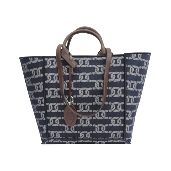 深藍色 牛仔布 Double Up Shopping 肩背包【TOD S 托德斯】