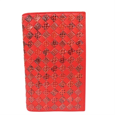 紅色 蛇紋羊皮編織 釦飾中夾【BOTTEGA VENETA BV 寶緹嘉】