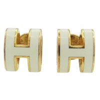 白色琺瑯 金屬 Mini Pop H 針式耳環【HERMES 愛馬仕】 H608002FO49